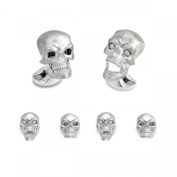 deakin & francis Sterling Silver Skull Dress Stud Set with Diamond Eyes