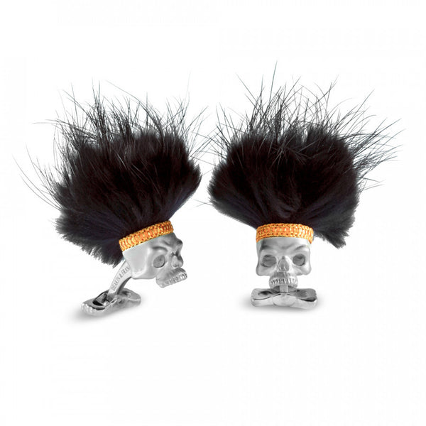 Deakin & Francis Sterling Silver Skulls With Black Hair Dress Stud Set