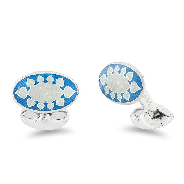 deakin & francis Sterling Silver Sky Blue And Clear Fancy Design Cufflinks