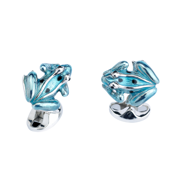 deakin & francis Sterling Silver Sky Blue Enamel Frog Cufflinks