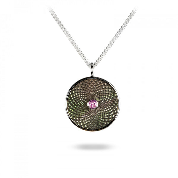 deakin & francis Sterling Silver Small Pendant with Grey Mother-of-Pearl and a Pink Sapphire Gem