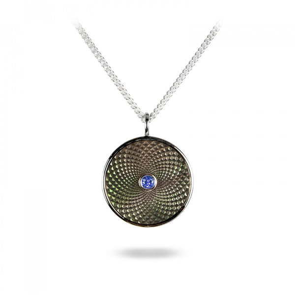 deakin & francis Sterling Silver Small Pendant with Grey Mother of Pearl and a Blue Sapphire Gem