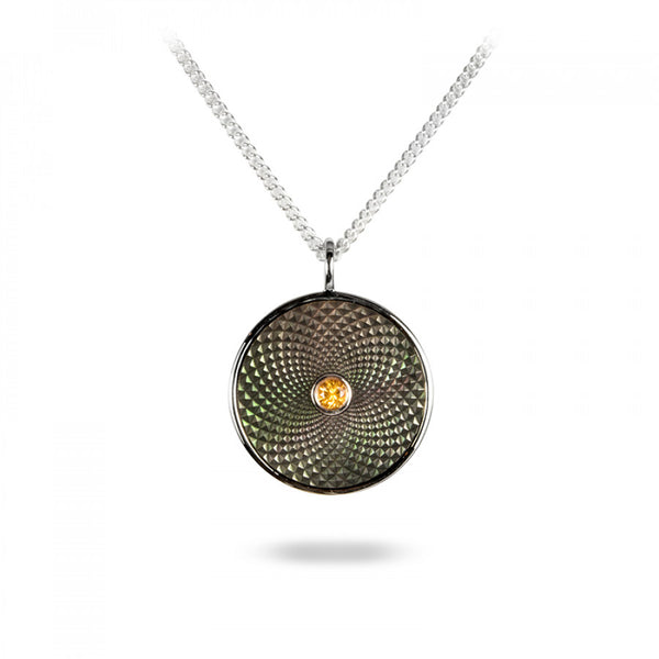 deakin & francis Sterling Silver Small Pendant with Grey Mother-of-Pearl and a Yellow Sapphire Gem