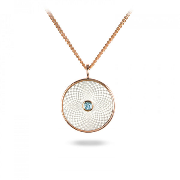 deakin & francis Sterling Silver Small Pendant with White Mother-of-Pearl and an Aquamarine Gem