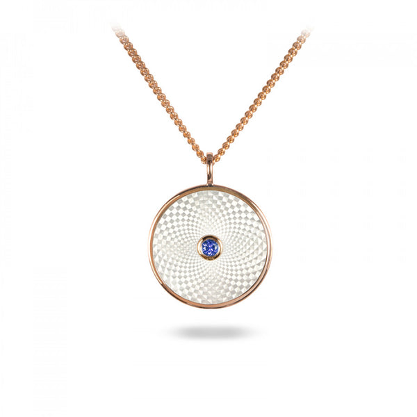 deakin & francis Sterling Silver Small Pendant with White Mother of Pearl and a Blue Sapphire Gem
