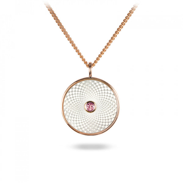 deakin & francis Sterling Silver Small Pendant with White Mother-of-Pearl and a Pink Sapphire Gem