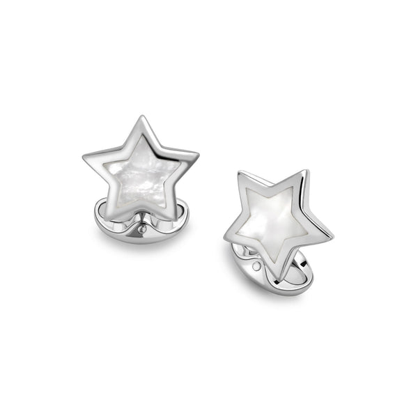 deakin & francis Sterling Silver Star Cufflinks With Mother-of-Pearl Inlay