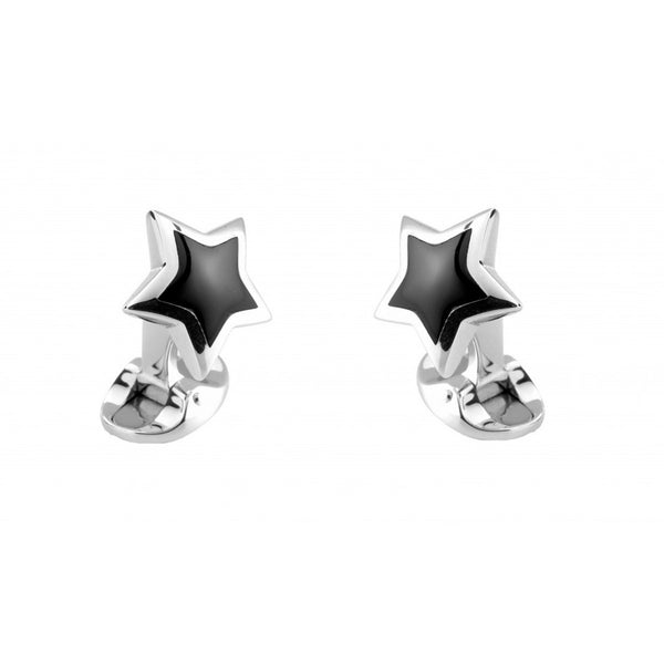 deakin & francis Sterling Silver Star Cufflinks with Onyx Inlay