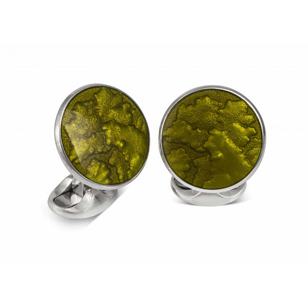 deakin & francis Sterling Silver Summer Haze Enamel Cufflinks in Olive Green