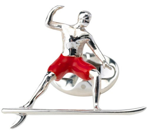 Deakin & Francis Sterling Silver Surfer Cufflinks With Red Enamel Shorts