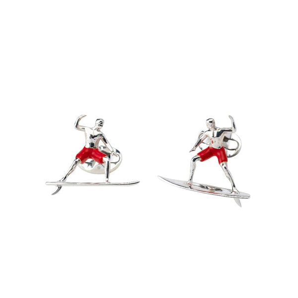 deakin & francis Sterling Silver Surfer Cufflinks With Red Enamel Shorts