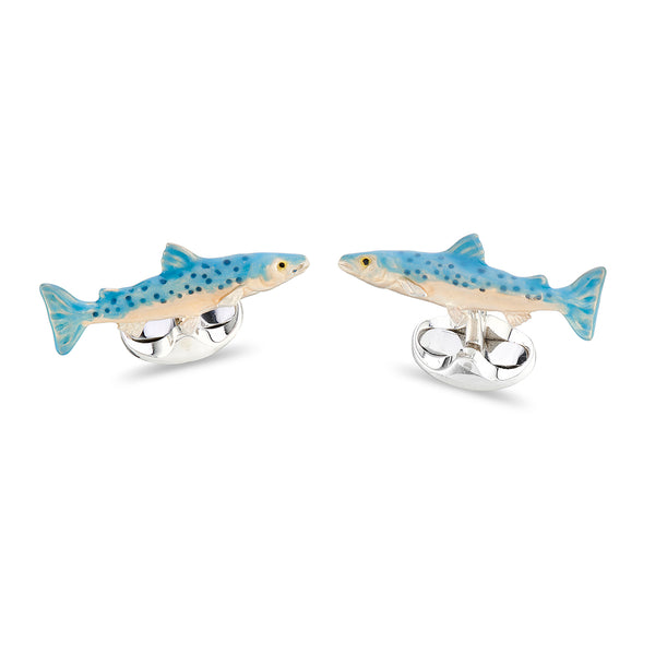 deakin & francis Sterling Silver Swimming Salmon Cufflinks
