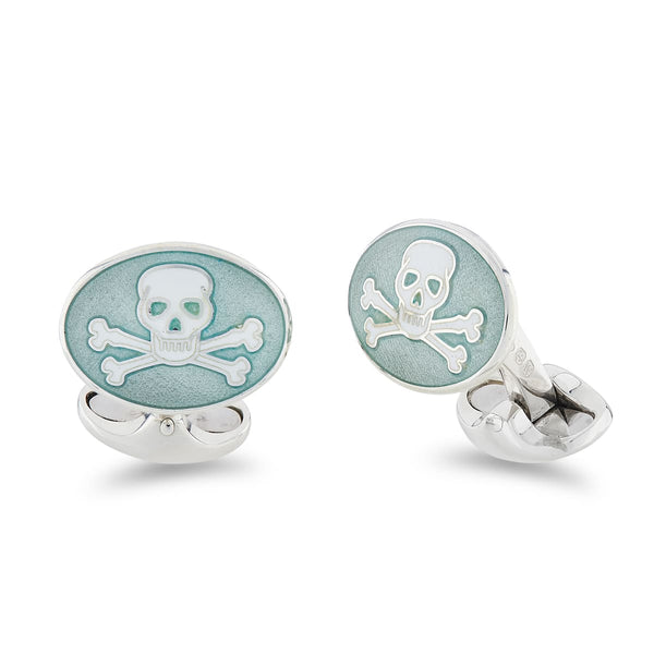 deakin & francis Sterling Silver Turquoise Skull And Cross Bones Enamel Cufflinks