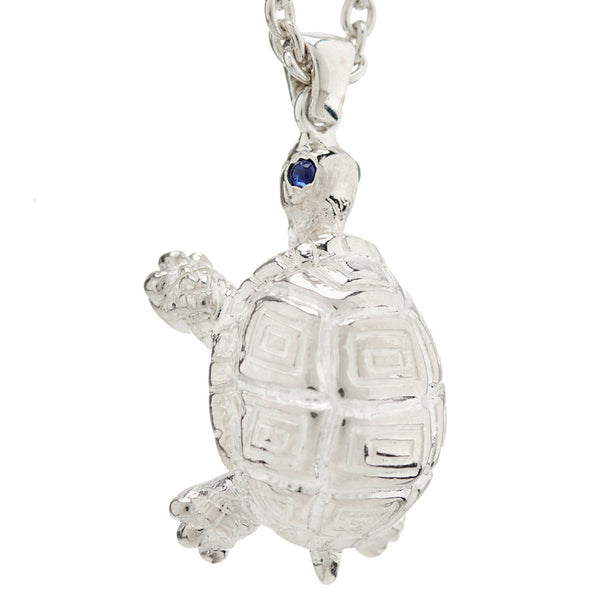 Deakin & Francis Sterling Silver Turtle Pendant With Sapphire Eyes