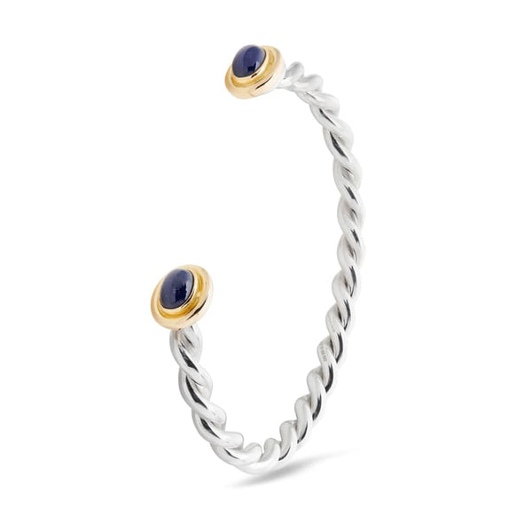 deakin & francis Sterling Silver Twist Bangle With 18ct Yellow Gold And Sapphire Ends