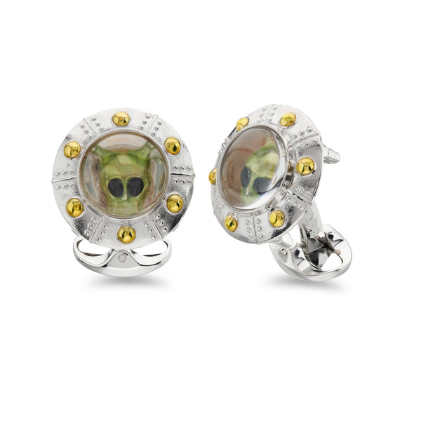 deakin & francis Sterling Silver UFO And Alien Cufflinks