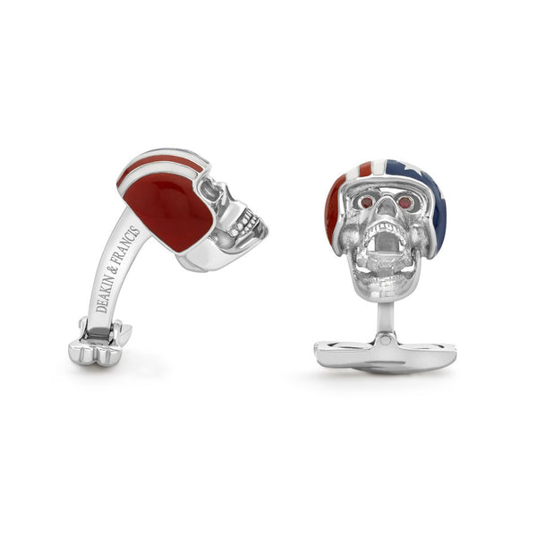 Deakin & Francis Sterling Silver USA Motorbike Helmet Skull Cufflinks
