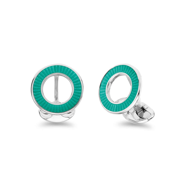 deakin & francis Sterling Silver Vitreous Enamel Faceted Cufflinks - Light Blue