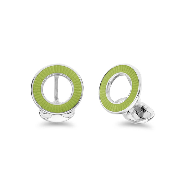 deakin & francis Sterling Silver Vitreous Enamel Faceted Cufflinks - Lime Green