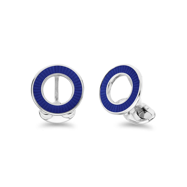 deakin & francis Sterling Silver Vitreous Enamel Faceted Cufflinks - Blue Cufflinks