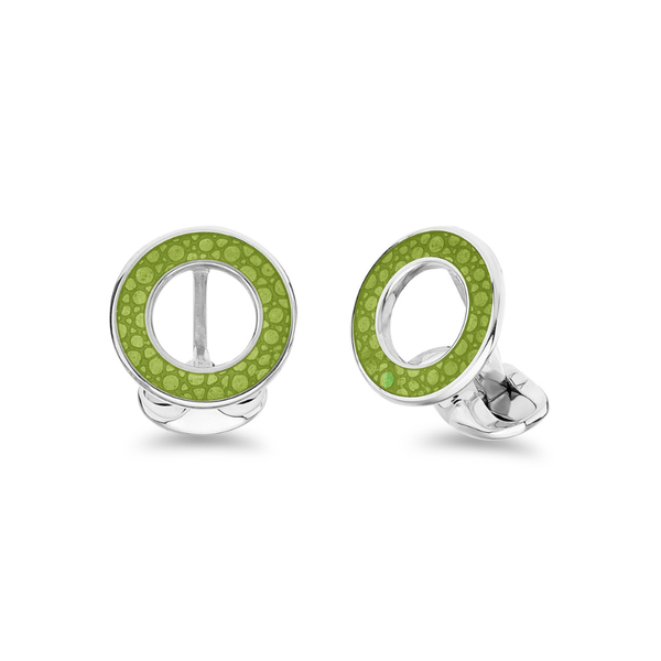 deakin & francis Sterling Silver Vitreous Enamel Shagreen Cufflinks - Lime Green