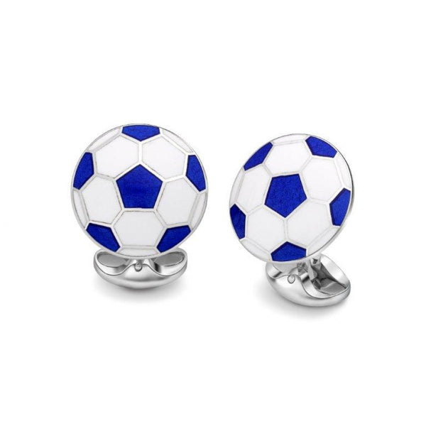 deakin & francis Sterling Silver White and Blue Football Cufflinks