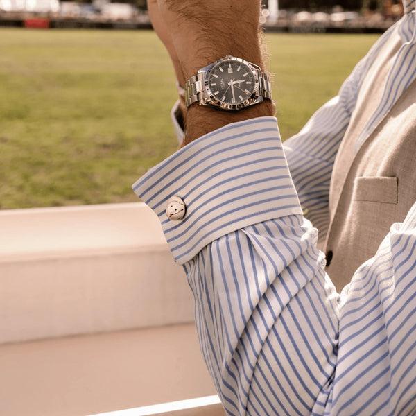 Deakin & Francis Sterling Silver White Enamel Polo Helmet Cufflinks