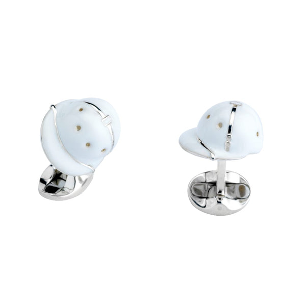 deakin & francis Sterling Silver White Enamel Polo Helmet Cufflinks