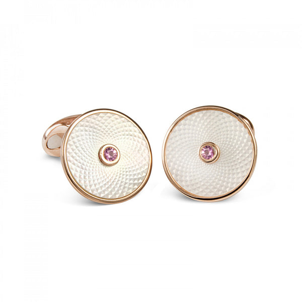 deakin & francis Sterling Silver White Mother-of-Pearl Cufflinks with a Pink Sapphire Gem