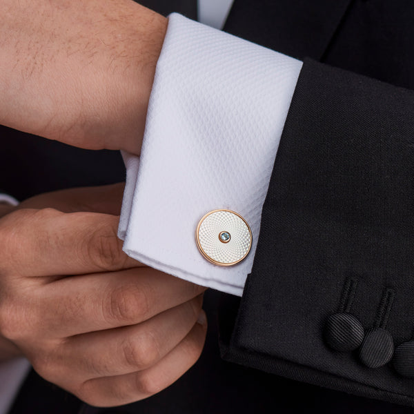 Deakin & Francis Sterling Silver White Mother-of-Pearl Cufflinks With Aquamarine Gemstone