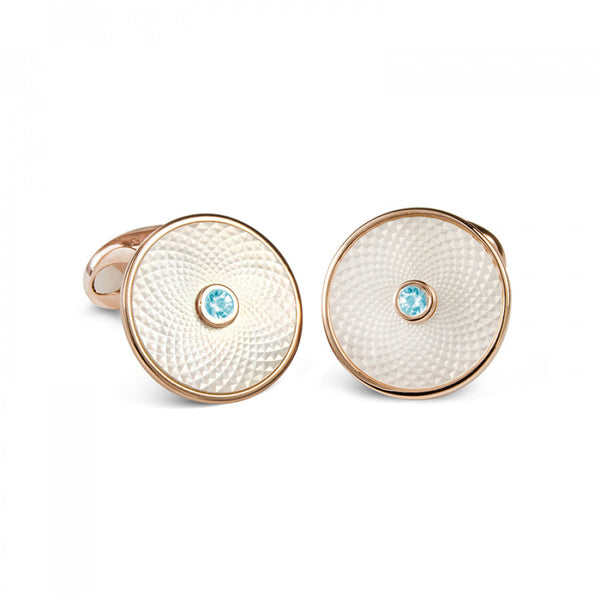 deakin & francis Sterling Silver White Mother-of-Pearl Cufflinks with Aquamarine Gemstone