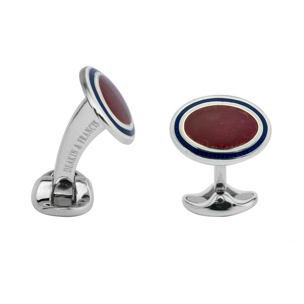 deakin & francis Sterling Silver White Navy & Deep Pink Enamel Cufflinks