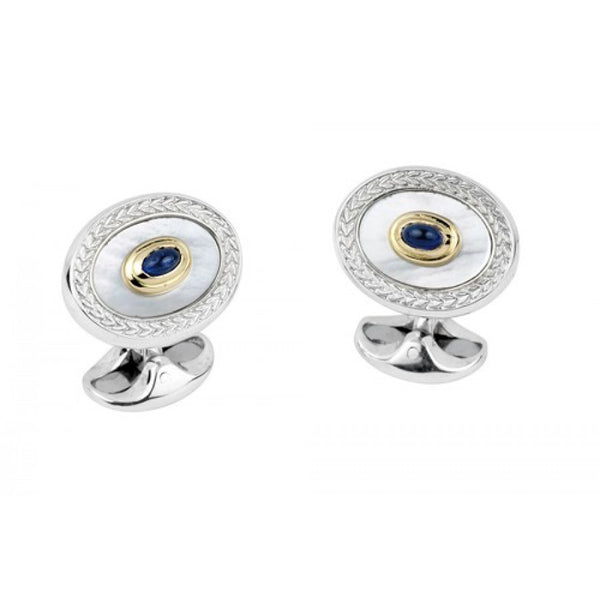 deakin & francis Sterling Silver Wreath Cufflinks with 18ct Gold Mother-of-Pearl & Sapphire