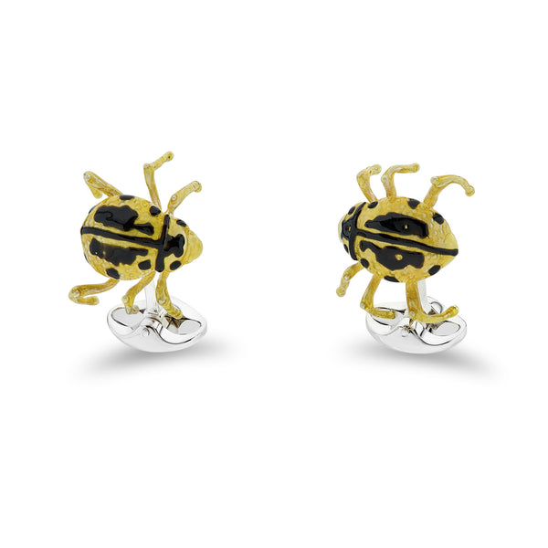 deakin & francis Sterling Silver Yellow And Black Tok Tokkie Beetle Cufflinks