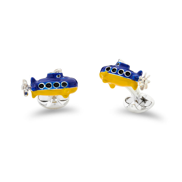 deakin & francis Sterling Silver Yellow And Blue Submarine Cufflinks