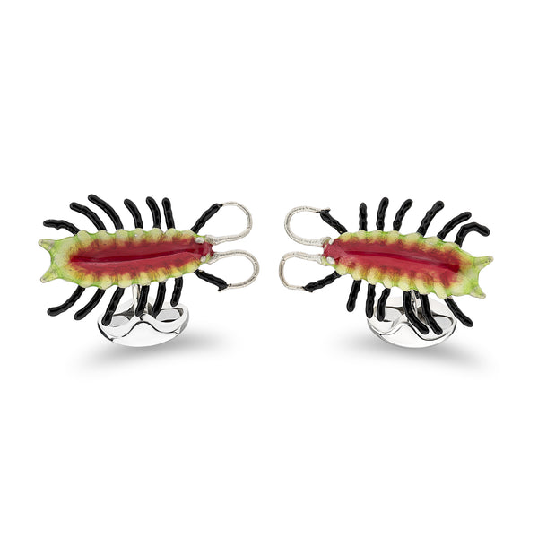 deakin & francis Sterling Silver Yellow And Red Centipede Cufflinks
