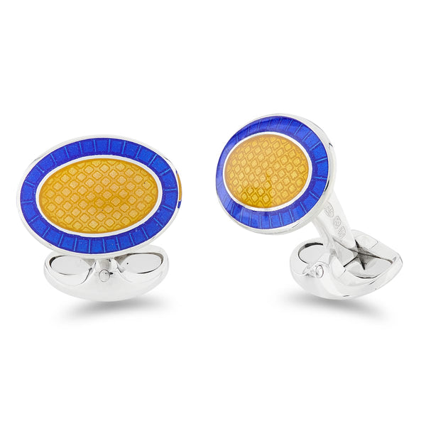 deakin & francis Sterling Silver Yellow And Royal Blue Enamel Cufflinks