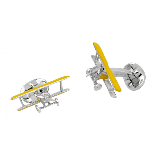 deakin & francis Sterling Silver Yellow Biplane Cufflinks with Rotating Propeller
