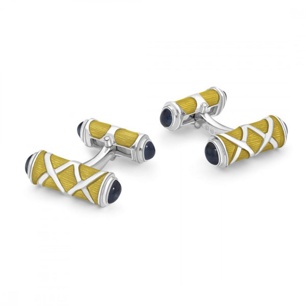 deakin & francis Sterling Silver Yellow Cross Hatch Design Cufflinks with Sapphire
