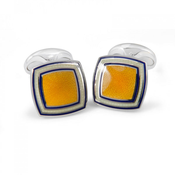 Deakin & Francis Sterling Silver Yellow Enamel Cufflinks With Striped Border