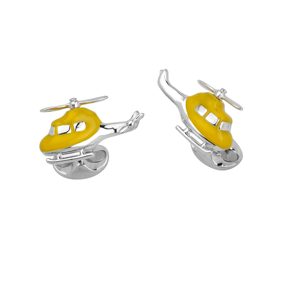 deakin & francis Sterling Silver Yellow Enamel Helicopter Cufflinks