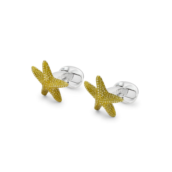 Deakin & Francis Sterling Silver Yellow Enamelled Starfish Cufflinks