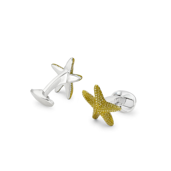 Deakin & Francis Sterling Silver Yellow Enamelled Starfish Cufflinks