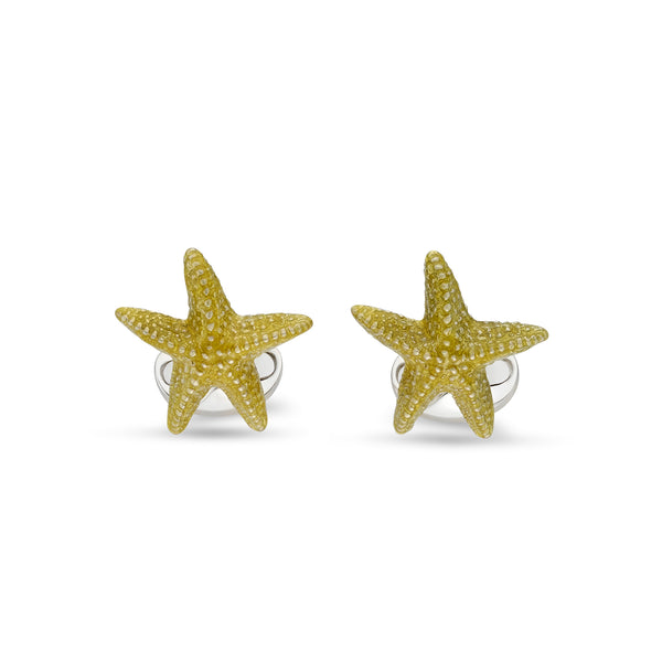 deakin & francis Sterling Silver Yellow Enamelled Starfish Cufflinks