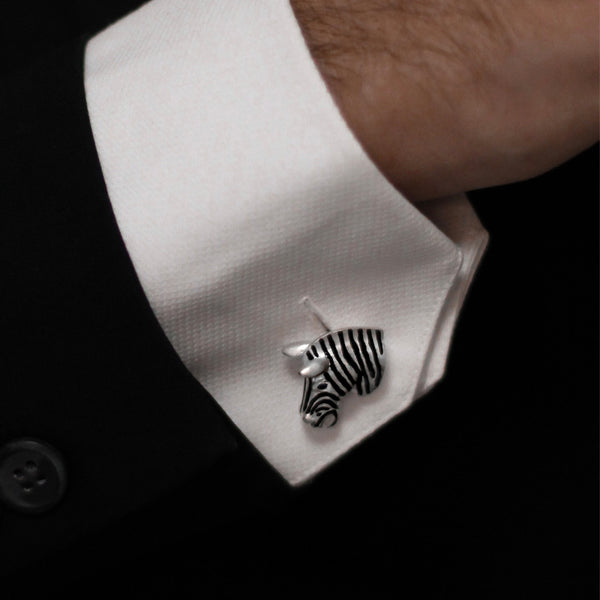Deakin & Francis Sterling Silver Zebra Cufflinks With Sapphire Eyes