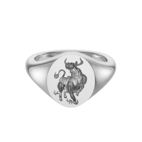 deakin & francis Sterling Silver Zodiac Signet Ring - 12x10mm Oval – Bull