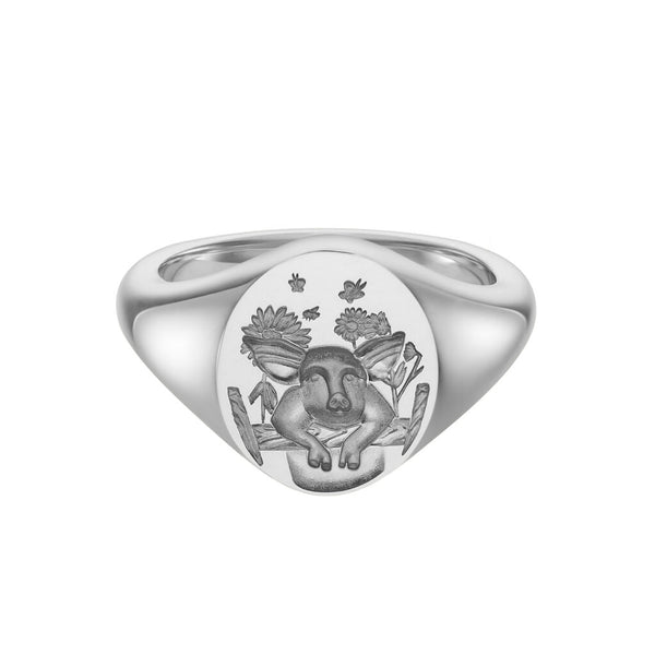 deakin & francis Sterling Silver Zodiac Signet Ring - 12x10mm Oval – Pig