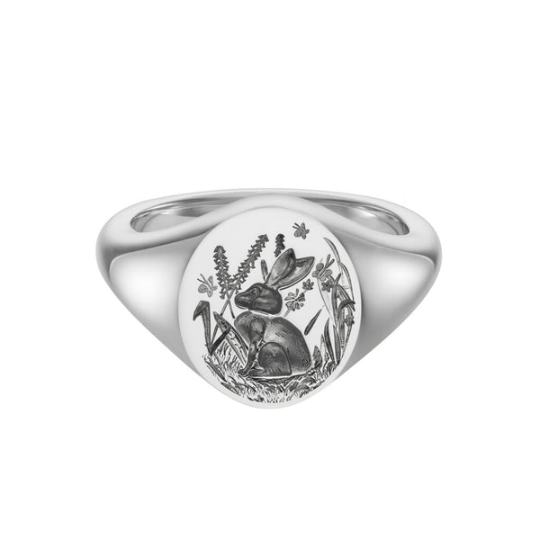 deakin & francis Sterling Silver Zodiac Signet Ring - 12x10mm Oval – Rabbit