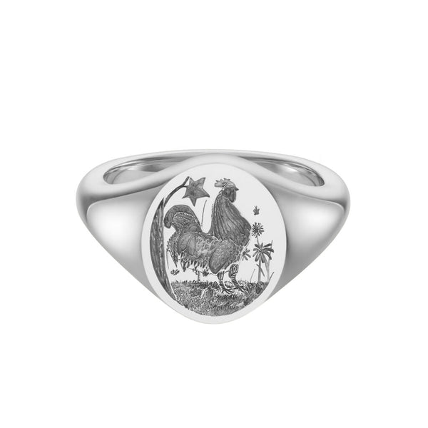 deakin & francis Sterling Silver Zodiac Signet Ring - 12x10mm Oval – Rooster