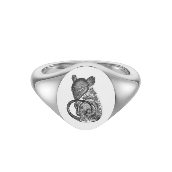 deakin & francis Sterling Silver Zodiac Signet Ring - 14x13mm Oval – Rat